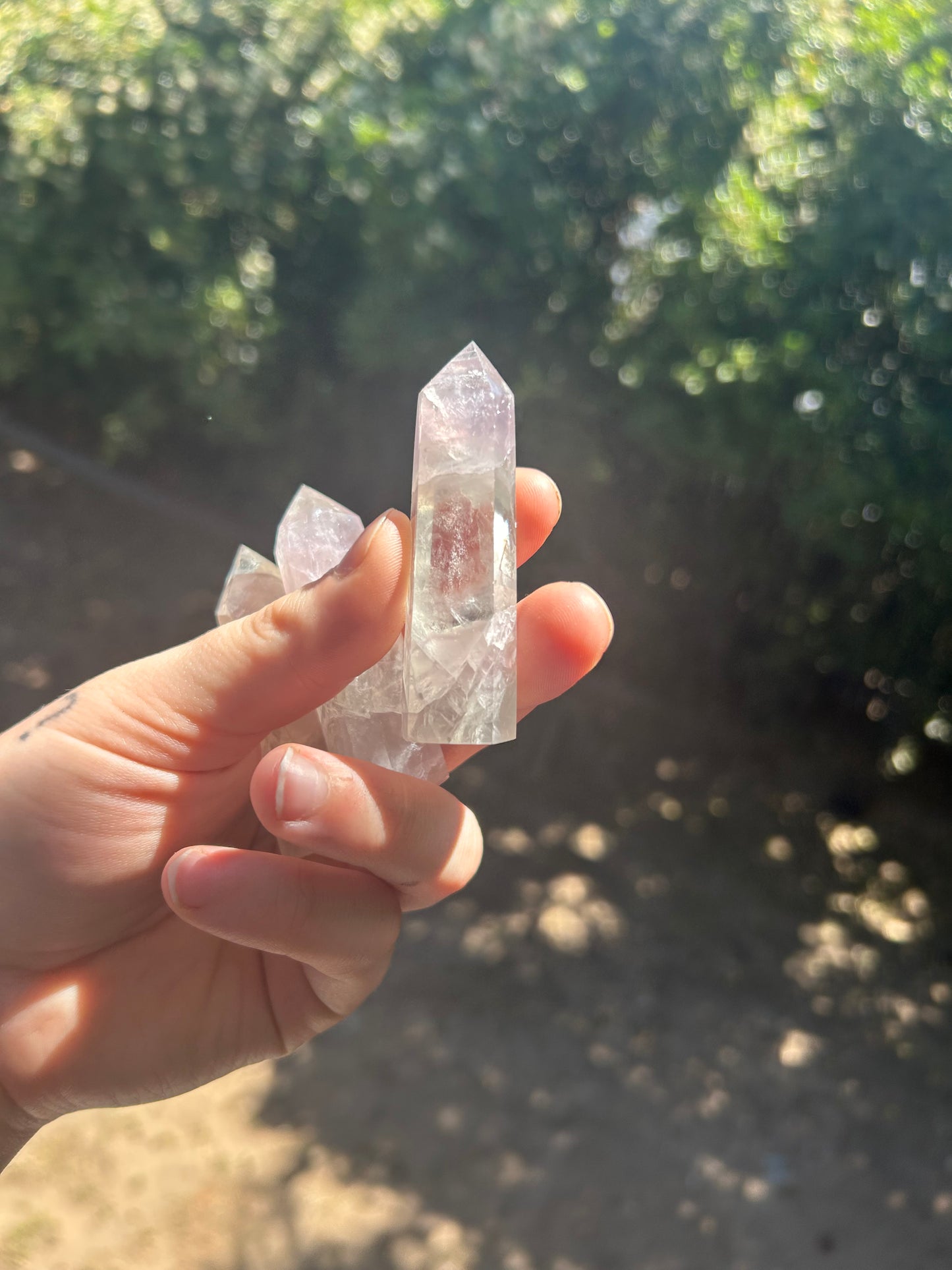 Purple and green fluorite tower